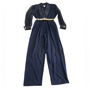 J. R.NITES by Caliendo VINTAGE Black jumpsuit with sheer sleeves shoulder pads